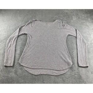 Express Cold Shoulder Ribbed Knit Sweater Women Sz Large Light Gray Long Sleeve